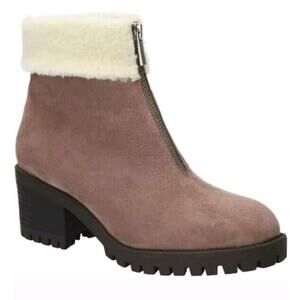 Bella Vita Cable Lug Sole Bootie Taupe Size 8 Cozy Sherpa Zip Comfort Ankle Boot
